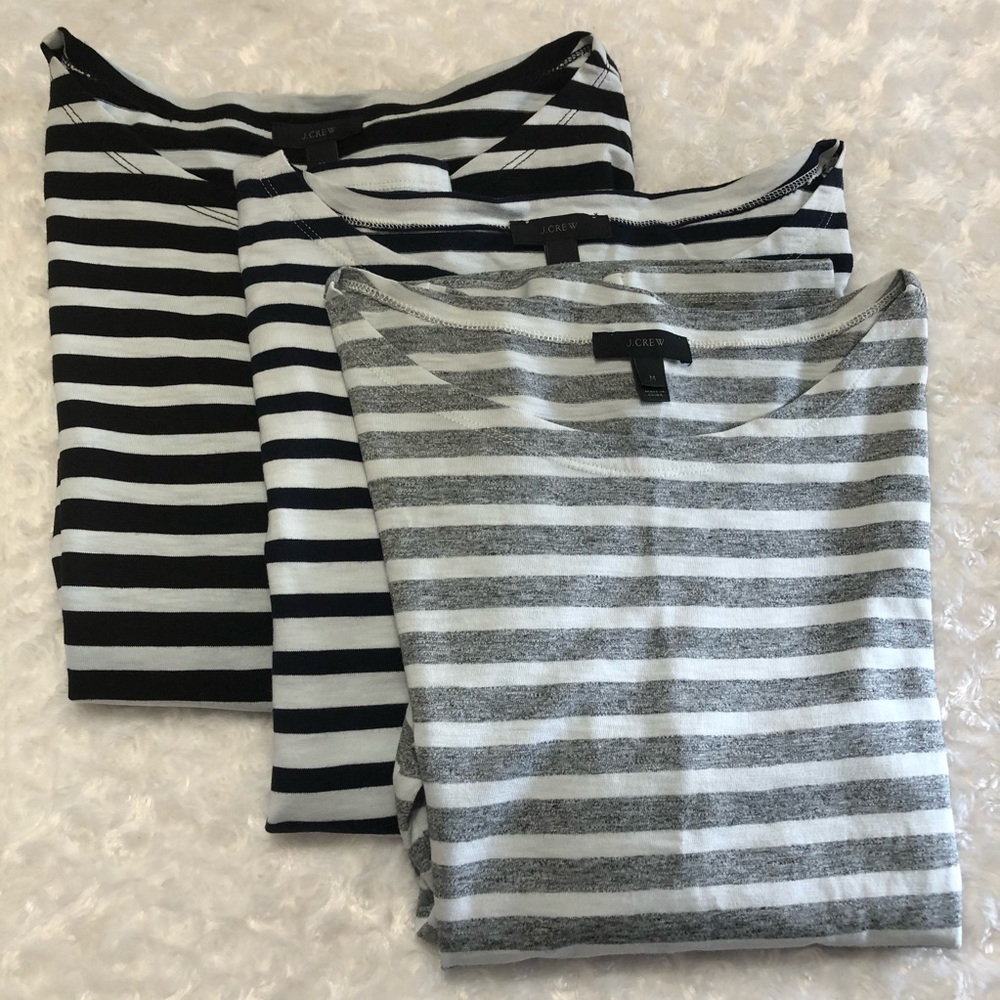 J. Crew Boat Neck Striped 3/4 Sleeve Tops